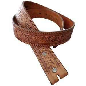 Vintage Silver Creek Collection Leegin Brown Leather Floral Scroll Belt Women 36